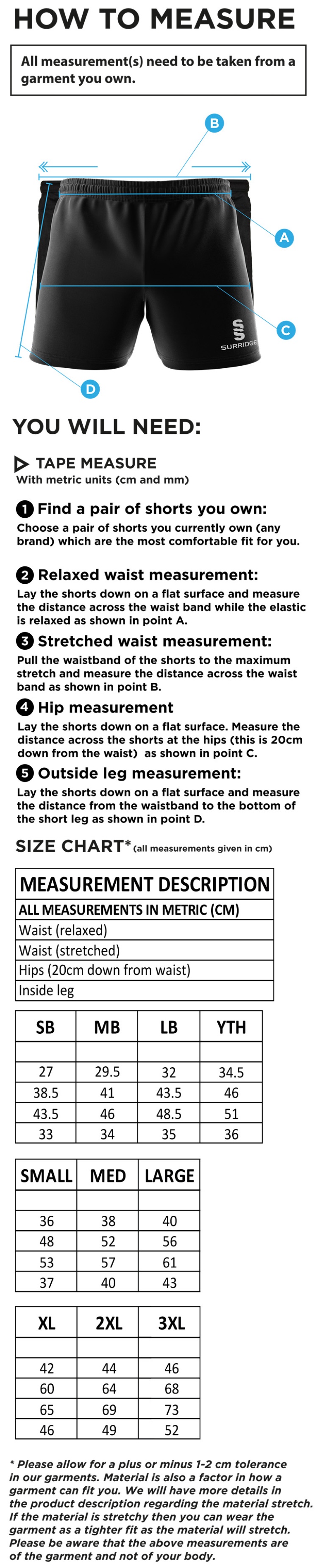 HADFIELD CC Performance Gym Short : Navy - Size Guide