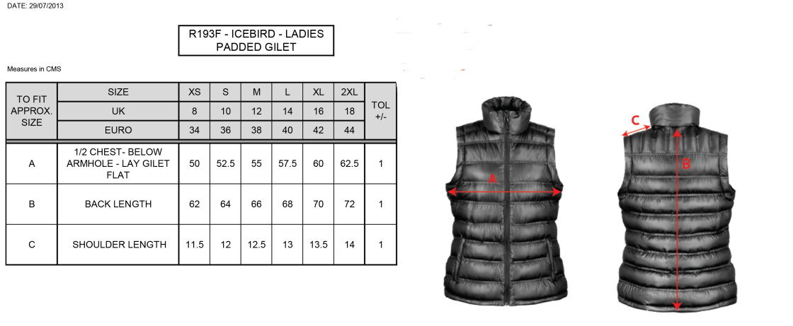 HADFIELD CC Women's Padded Gilet : Navy - Size Guide