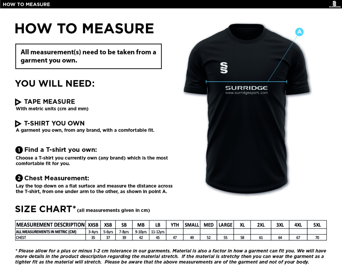 Hadfield CC Dual Games Shirt : Navy - Size Guide