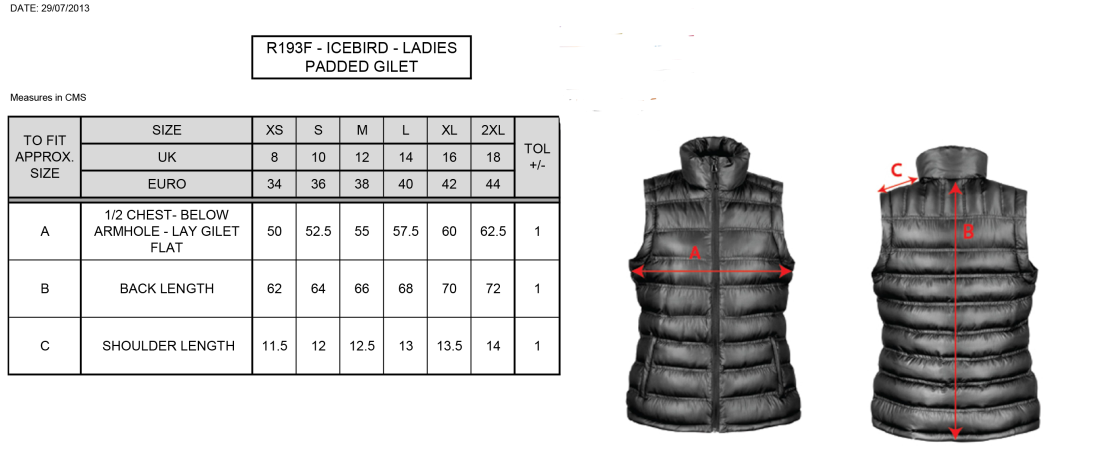 HADFIELD CC Women's Padded Gilet : Navy - Size Guide