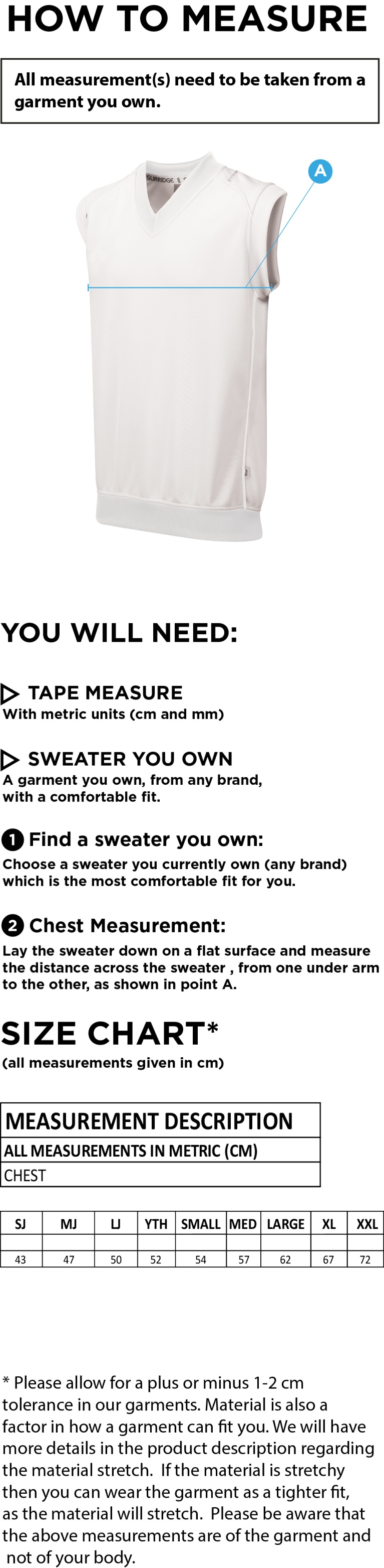 HADFIELD CC Dual Sleeveless Sweater - Size Guide