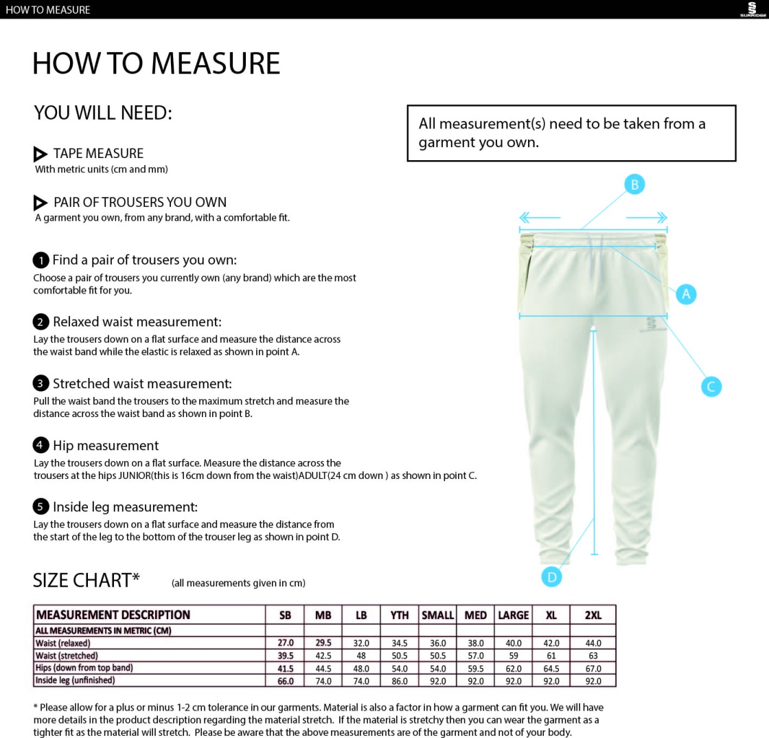 HADFIELD CC Ergo Playing Pant - Size Guide