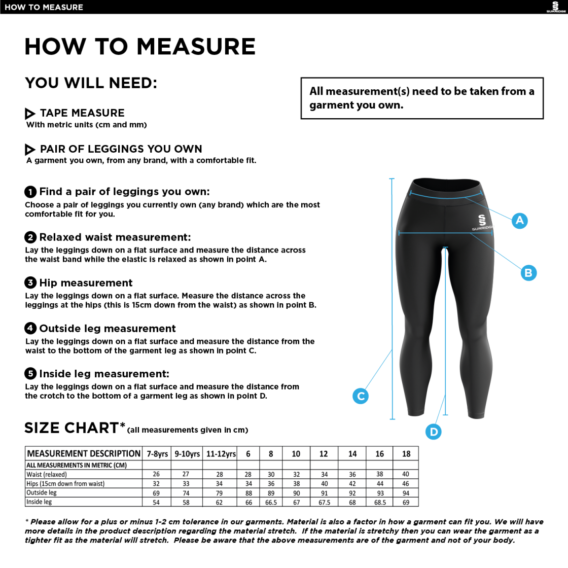 HADFIELD CC Performance Full Length Leggings : Navy - Size Guide