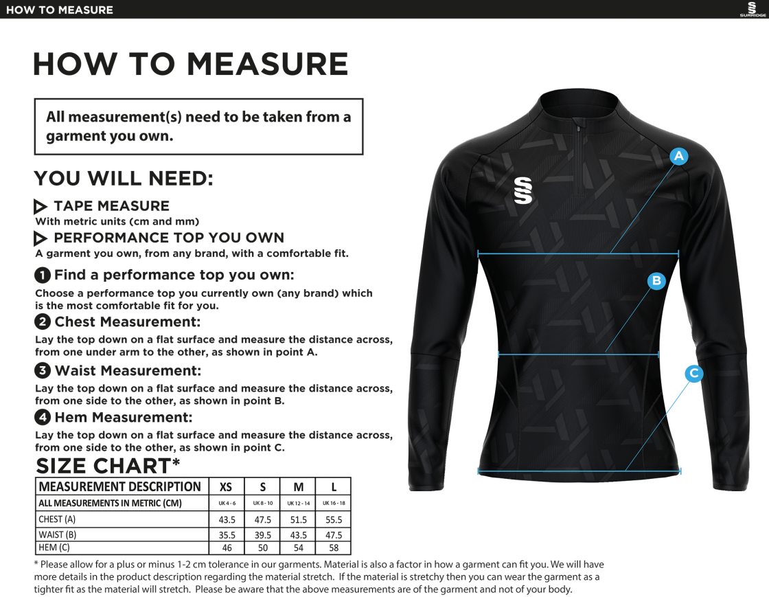 HADFIELD CC Impact 1/4 Zip Performance Top - Women's Fit : Navy - Size Guide