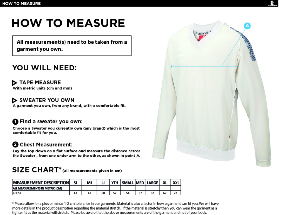 HADFIELD CC Dual Long Sleeve Sweater - Size Guide